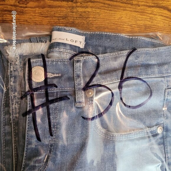 Loft Jeans Sz 0 Crop Flare Mid Rise Fringe Hem Medium Light Wash Stretch Denim - Picture 11 of 11